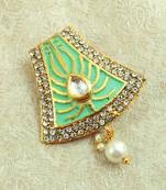 Lalso Stylish Mint Green Meenakari Kundan Stone Saree Pin Brooch - LSSP02_SG