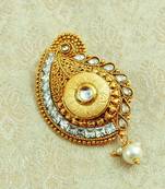 Lalso Designer Gold Plated White Kundan AD Zircon Saree Pin Brooch - LGSP03_WT