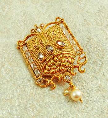 Lalso Designer Gold Plated Golden LCT AD Zircon Saree Pin Brooch - LGSP04_LCT 1