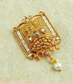 Lalso Designer Gold Plated White AD Zircon Saree Pin Brooch - LGSP04_WT