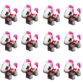 White & Pink Pony Horse Garden Toy Showpiece Set Of 12 1