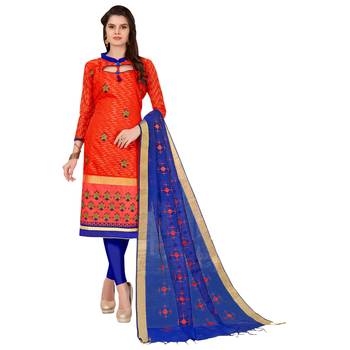 Orange Embroidered Cotton Salwar With Dupatta 1