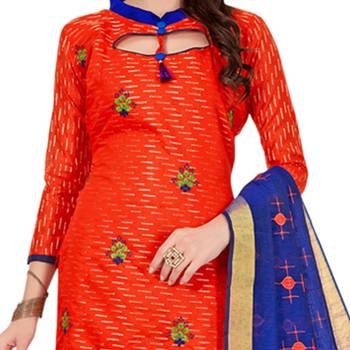 Orange Embroidered Cotton Salwar With Dupatta 2