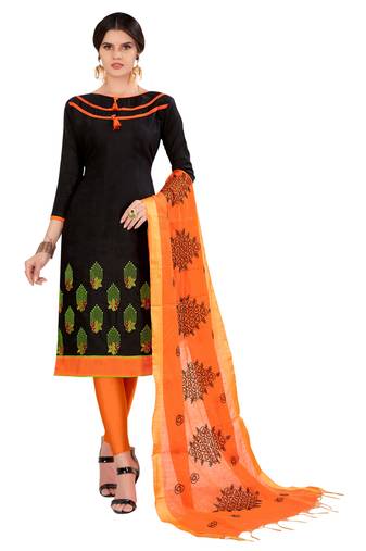 Black Embroidered Cotton Salwar With Dupatta