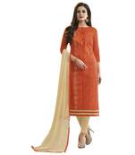 Orange Embroidered Cotton Salwar With Dupatta