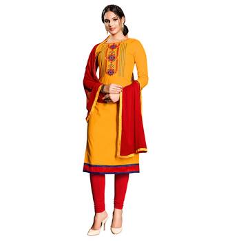 Orange Embroidered Cotton Salwar With Dupatta 1