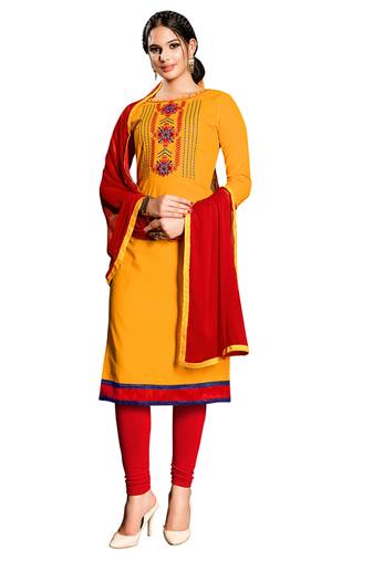 Orange Embroidered Cotton Salwar With Dupatta