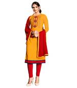 Orange Embroidered Cotton Salwar With Dupatta