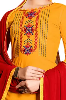 Orange Embroidered Cotton Salwar With Dupatta