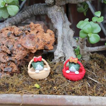 Cute Little Kitty In Basket Toy Showpiece For The Garden Set Of 10 2