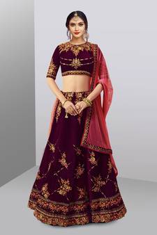 Stunning Purple Colored Beautifully Embroidered Tapeta Silk Lehenga Choli For Wedding