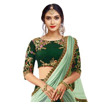 dark green ly embroidered tapeta silk lehenga set choli with dupatta 2