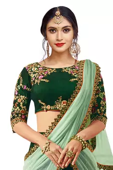 dark green ly embroidered tapeta silk lehenga set choli with dupatta