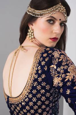 Marvellous Navy Blue Colored Embroidered Pure Velvet Bridal Lehenga Choli For Wedding 3