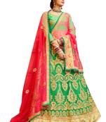 Green Colour Heavy Zari Embrodiery Net Sattin Fabric Lehenga With Blouse