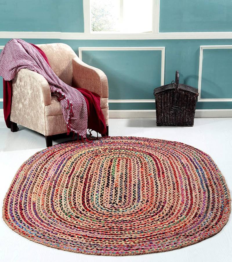 Indian Braided Rug Handmade Jute Rug, Natural Jute Oval Rug Indian