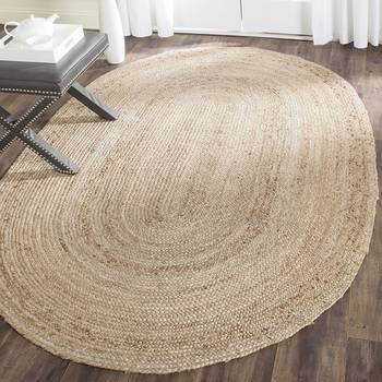 Indian Braided Floor Rug Handmade Jute Rug, Natural Jute Oval Rug Indian Handmade Handwoven Ribbed Solid Area Rugs 1