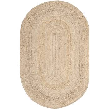 Indian Braided Floor Rug Handmade Jute Rug, Natural Jute Oval Rug Indian Handmade Handwoven Ribbed Solid Area Rugs 3