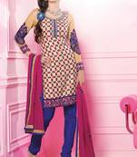 Beige embroidered georgette salwar with dupatta