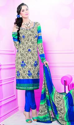 Cream printed crepe salwar with dupatta 1