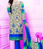 Cream printed crepe salwar with dupatta