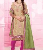 Beige plain georgette salwar with dupatta