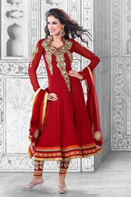 Maroon embroidered georgette salwar with dupatta 1