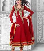 Maroon embroidered georgette salwar with dupatta