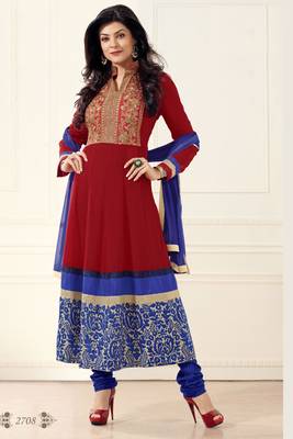 Maroon embroidered georgette salwar with dupatta 1