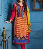 Yellow embroidered georgette salwar with dupatta