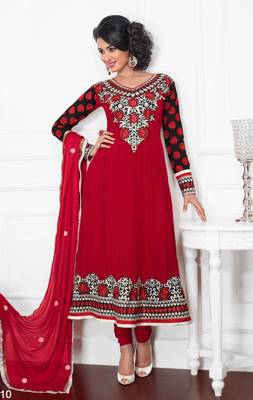 Maroon embroidered georgette salwar with dupatta 1