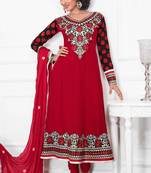 Maroon embroidered georgette salwar with dupatta