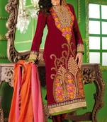 Maroon embroidered georgette salwar with dupatta