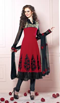 Maroon embroidered georgette salwar with dupatta 1