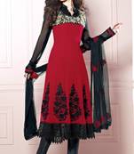 Maroon embroidered georgette salwar with dupatta