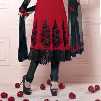 Maroon embroidered georgette salwar with dupatta 2