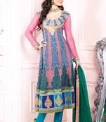 Pink embroidered georgette salwar with dupatta