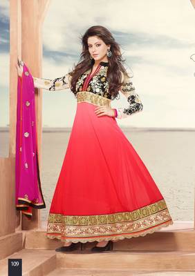 Peach embroidered georgette salwar with dupatta 1