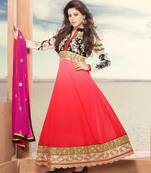 Peach embroidered georgette salwar with dupatta