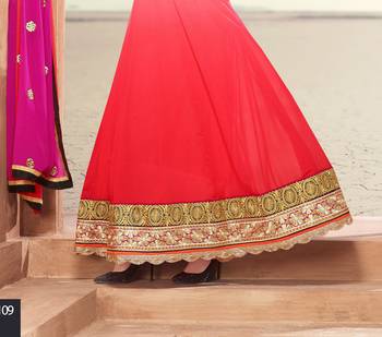 Peach embroidered georgette salwar with dupatta 2