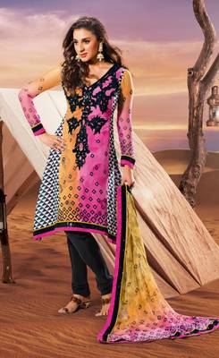 Multicolor embroidered cotton poly salwar with dupatta 1