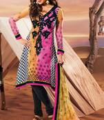 Multicolor embroidered cotton poly salwar with dupatta