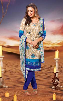 Beige printed crepe salwar with dupatta 1