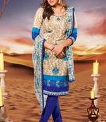 Beige printed crepe salwar with dupatta