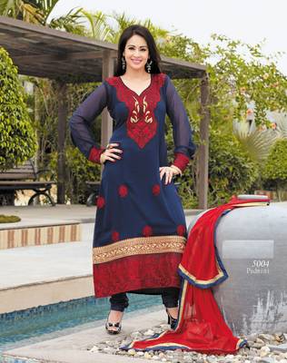 Blue embroidered georgette salwar with dupatta 1