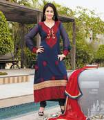 Blue embroidered georgette salwar with dupatta
