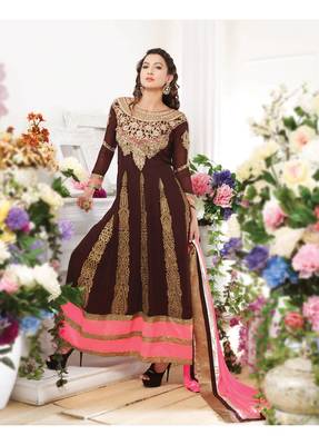 Brown embroidered georgette salwar with dupatta 1