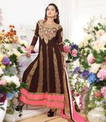 Brown embroidered georgette salwar with dupatta