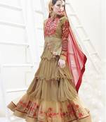 Beige embroidered net salwar with dupatta