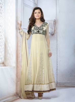 Cream embroidered georgette salwar with dupatta 1